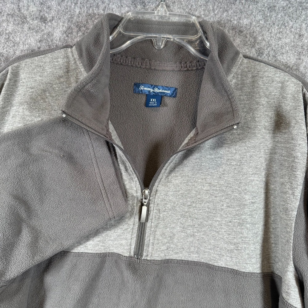 Tommy Bahama Fleece Sweater Jacket Mens 2XL XXL Gray 1/4 Zip Pullover Colorblock
